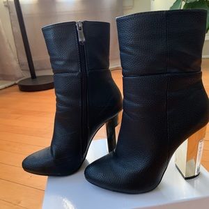 Black booties, clear heel